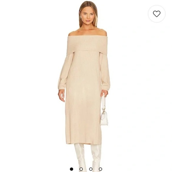 WeWoreWhat | Off Shoulder Sweater Dress In Beige Size XS NWT Cable Knit MIDI - Picture 2 of 12